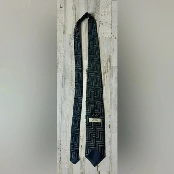 LOUIS DELL' OLIO Men's Tie 100% Silk Made in Italy Black Geometric - Picture 4 of 6